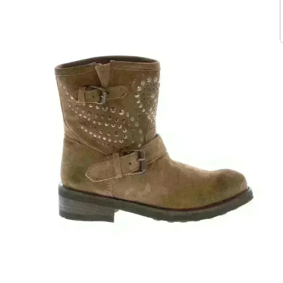 Ash Titanic Brown Leather Suede Studded Biker Boot - Picture 1 of 5